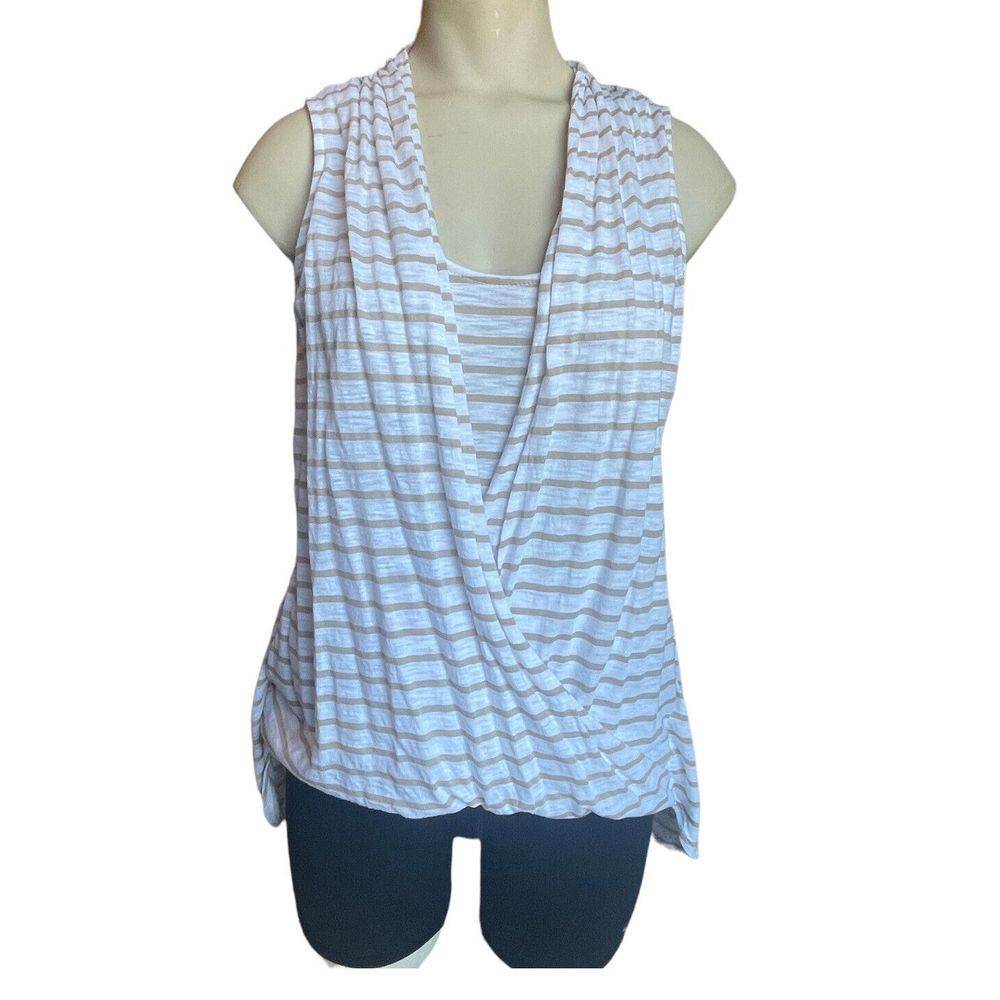 White House Black Market Wrap Top Women's Extra Small White Stripe High Low Faux
